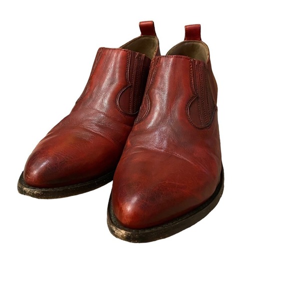 Frye women Billy Shootie Western Ankle Boots Almond Toe Leather Maroon Size 9.5 - Picture 6 of 10